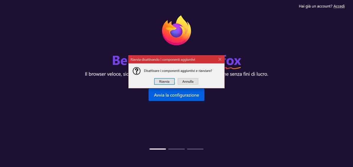 Riavvia Firefox Disattivando I Componenti Aggiuntivi
