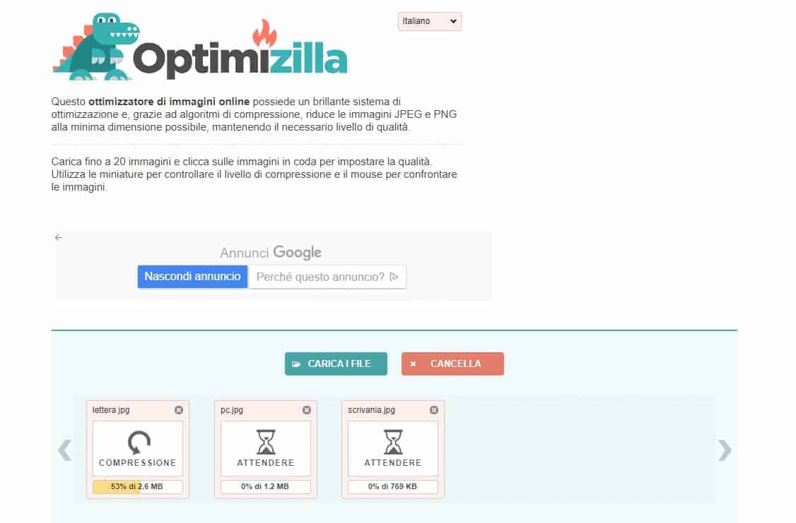 Come Comprimere Immagini Optimizilla