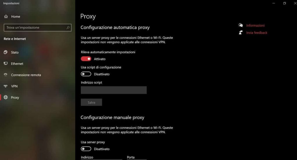 Configurazione Proxy Windows 10
