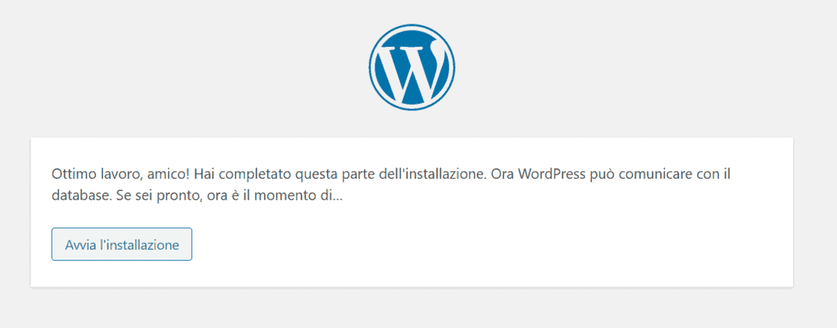 Avvia Installazione WordPress