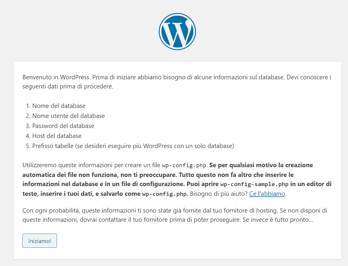 Configurazione WordPress