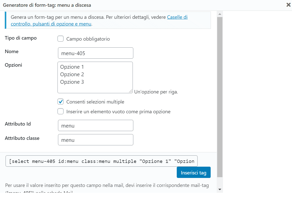 Contact Form Menu A Discesa