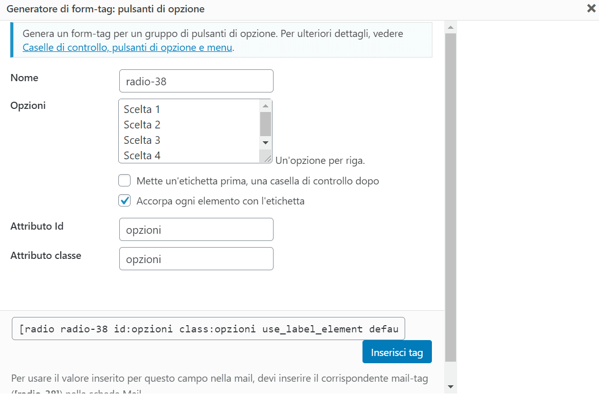 Contact Form Pulsanti Opzione