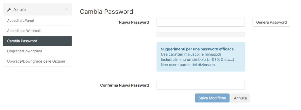 Cambia Password Da Area Clienti