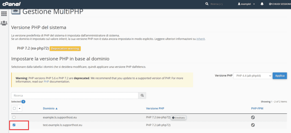Gestione Multiphp Sottodominio