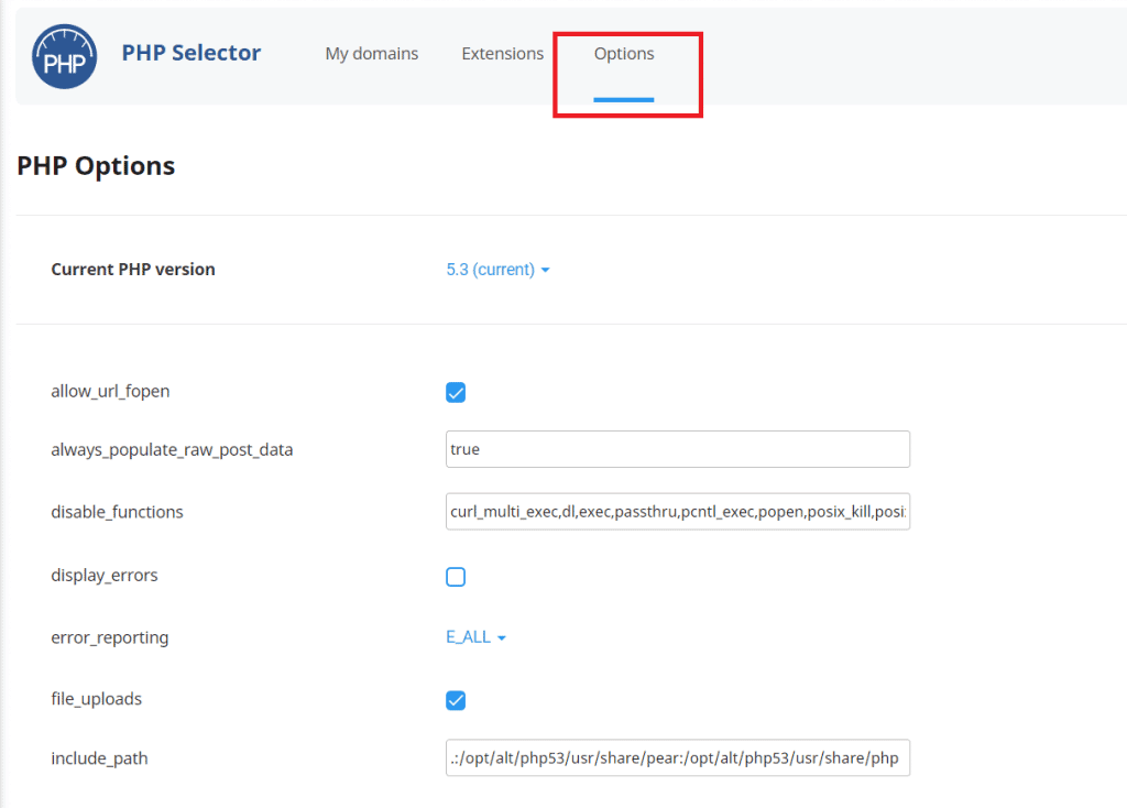 Opzioni Php Selector
