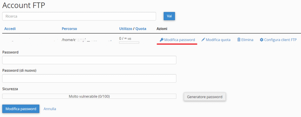 Modifica Password Account Ftp