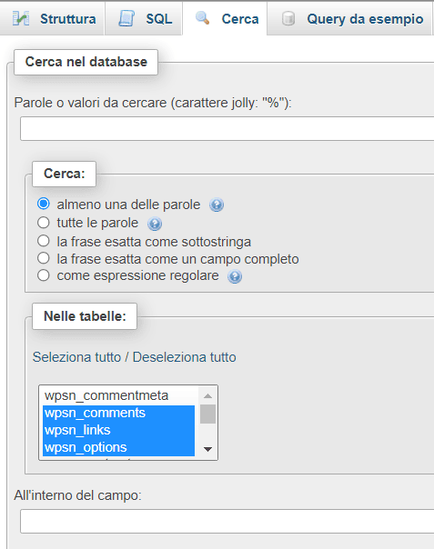 Cerca Nel Database Nelle Tabelle