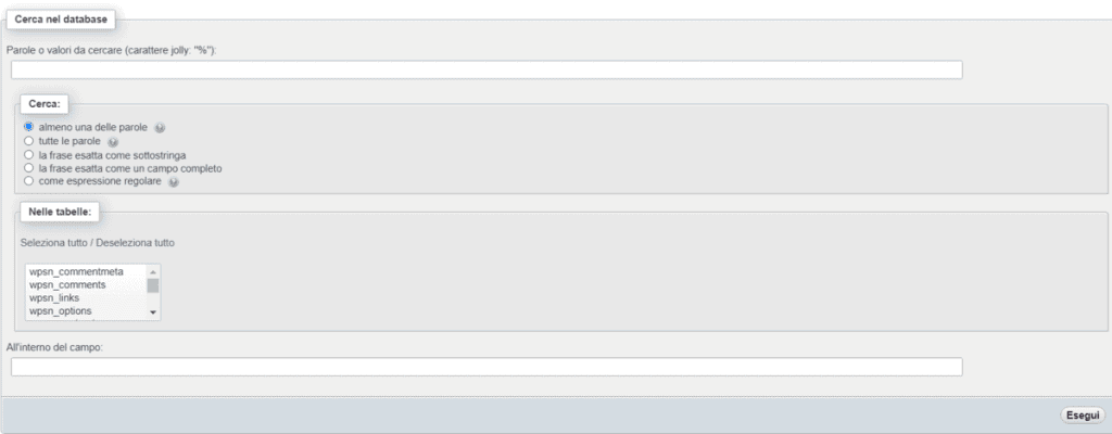Cerca Nel Database Phpmyadmin