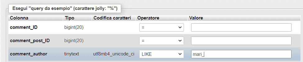 Esempio Con Operatore Jolly