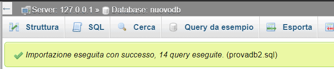 Importazione Database Eseguita