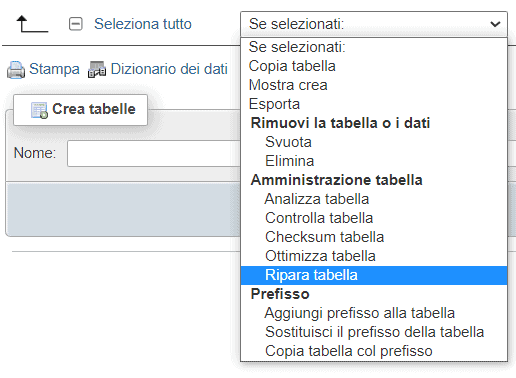 Ripara Tabella Phpmyadmin