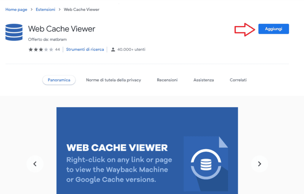 Web Cache Viewer Estensione Chrome