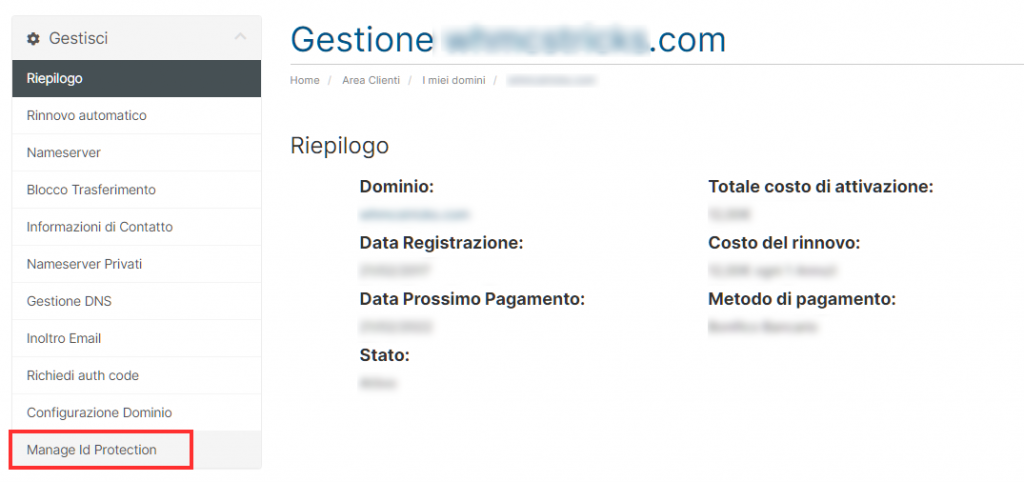 Whois Protection Gestione Id Protection