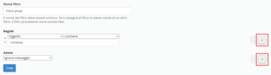 Aggiungere Nuove Regole Al Filtro Email