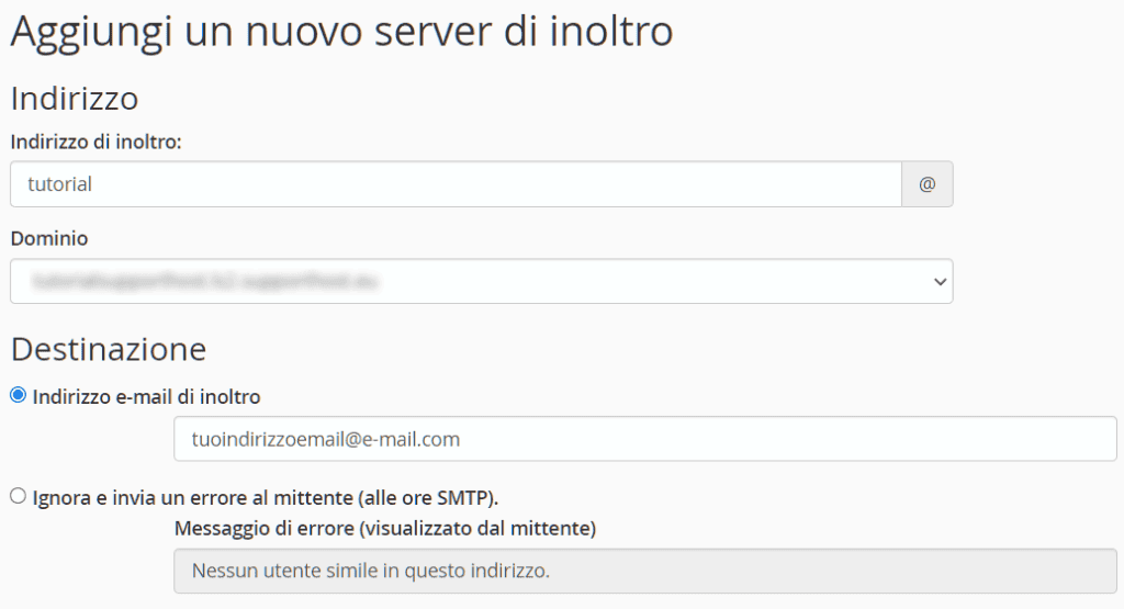 Aggiungi Un Nuovo Server Di Inoltro Email