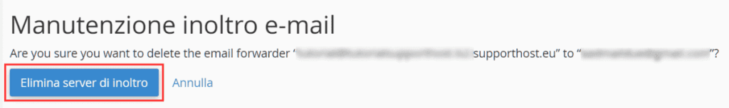 Conferma Eliminazione Del Server Di Inoltro Email