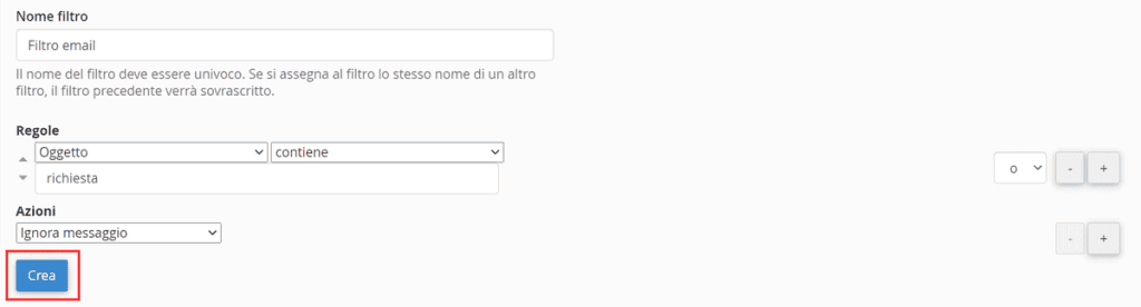 Creazione Del Filtro Email