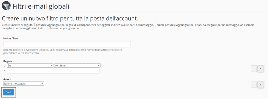 Creazione Del Filtro Email Globale