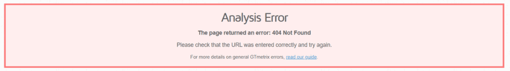 Gtmetrix Errore 404