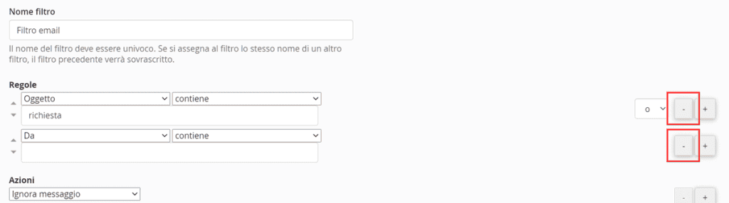 Rimuovere Le Regole Dal Filtro Email