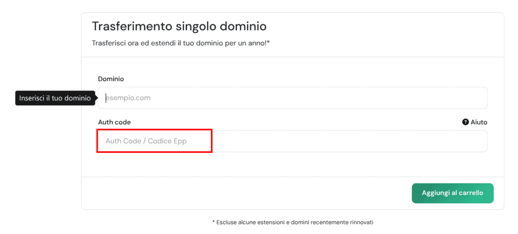 Trasferire Dominio A Supporthost Inserimento Auth Code