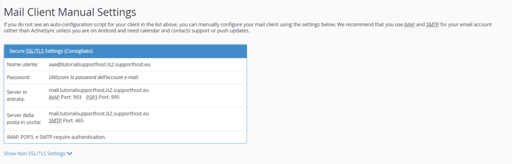Configurazione Client Email Manuale