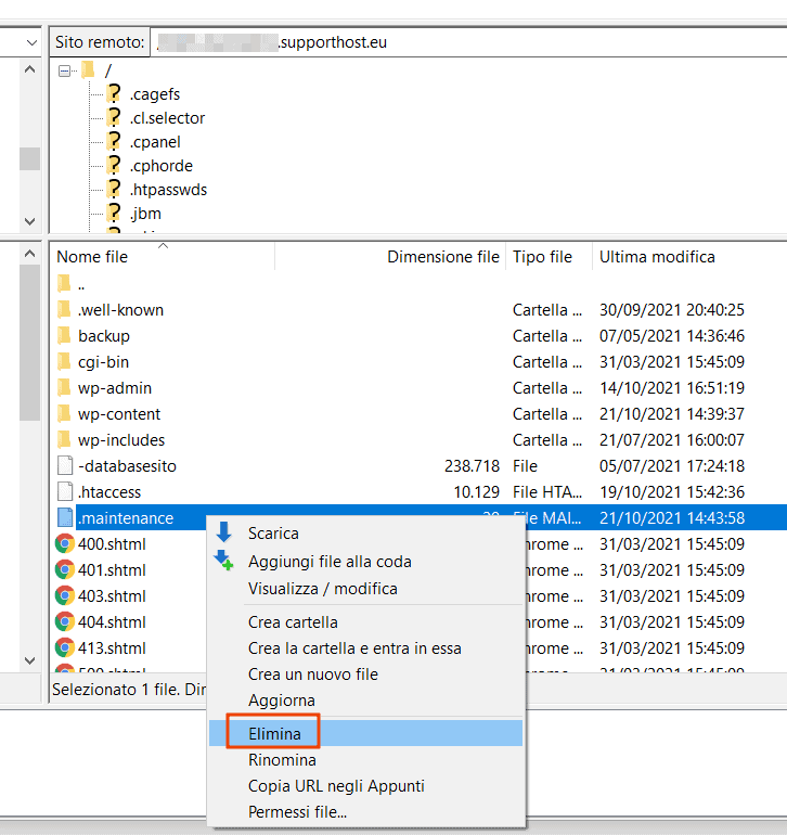 Eliminare File Maintenance Con Filezilla