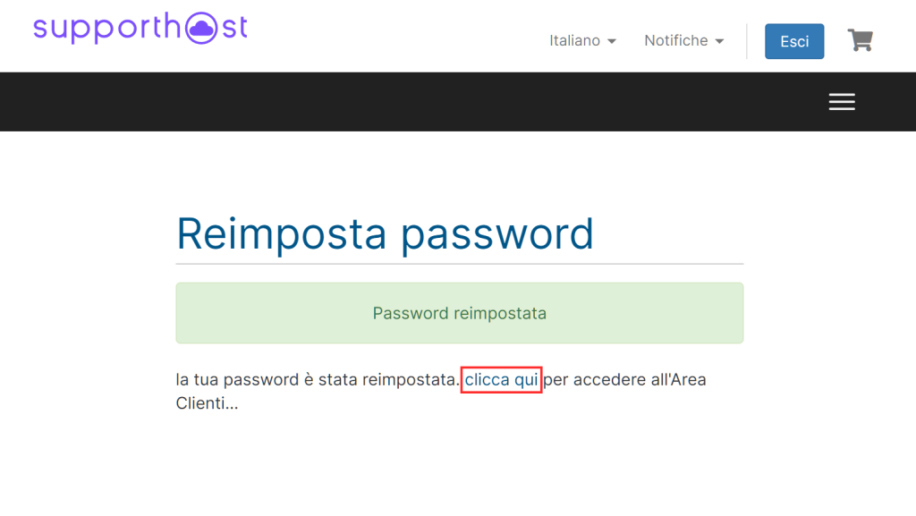 Reset Password Dell Area Clienti Avvenuto Con Successo