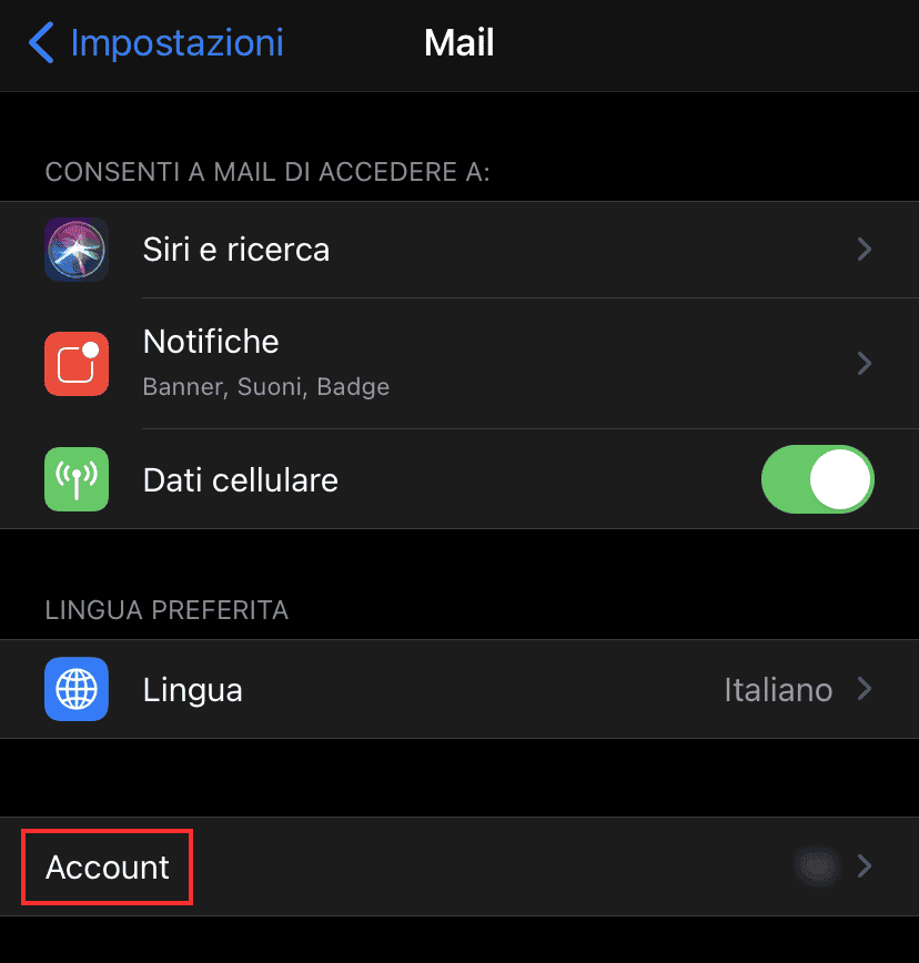 Seleziona La Voce Account Su Iphone