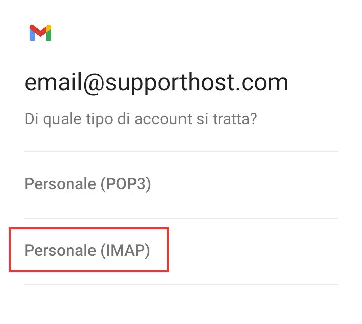 Seleziona Protocollo Email Imap