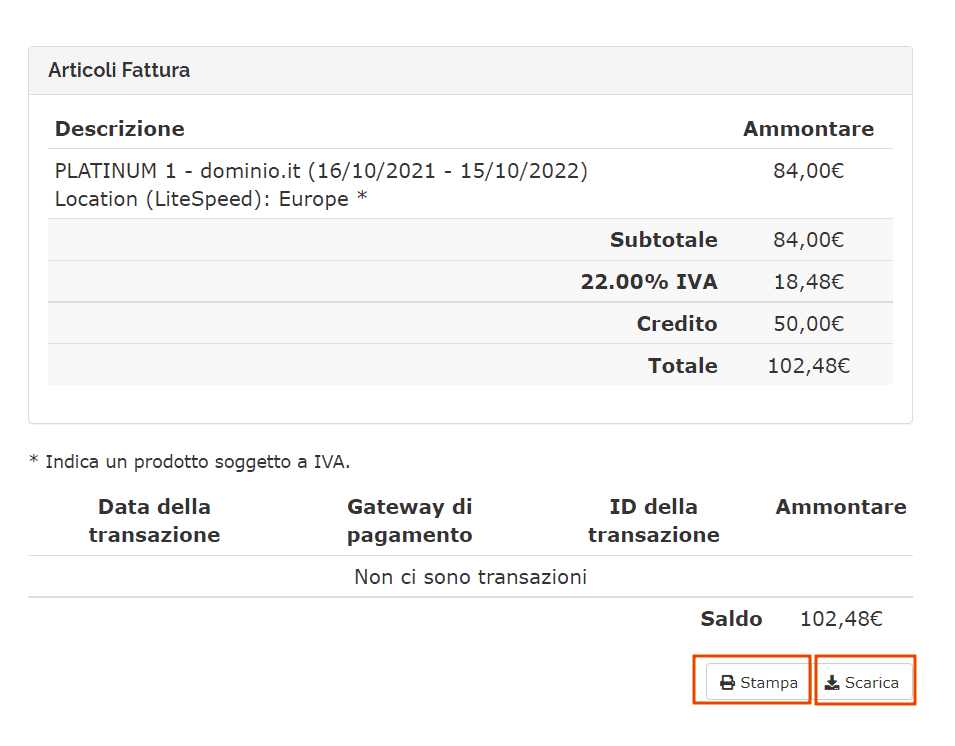 Stampa O Scarica Fattura