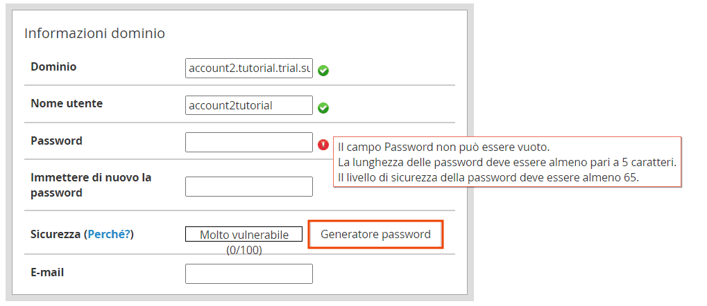 Creare Account Cpanel Generatore Password