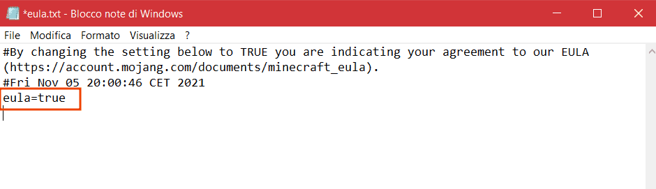 Eula True Server Minecraft