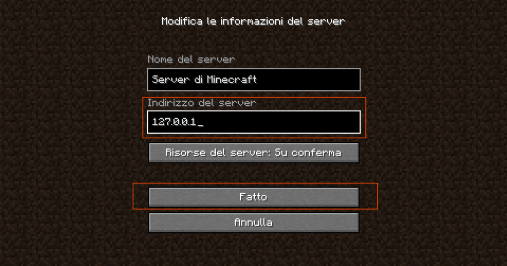 Minecraft Indirizzo Server
