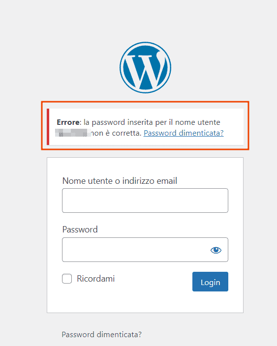 Password Non Corretta WordPress