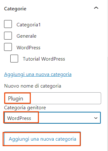 Aggiungere Nuova Categoria Wordpres Articoli