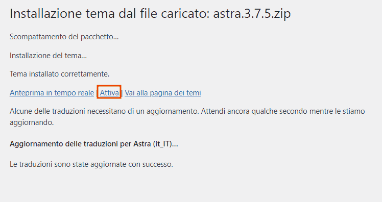 Attiva Tema Installato Da File Zip