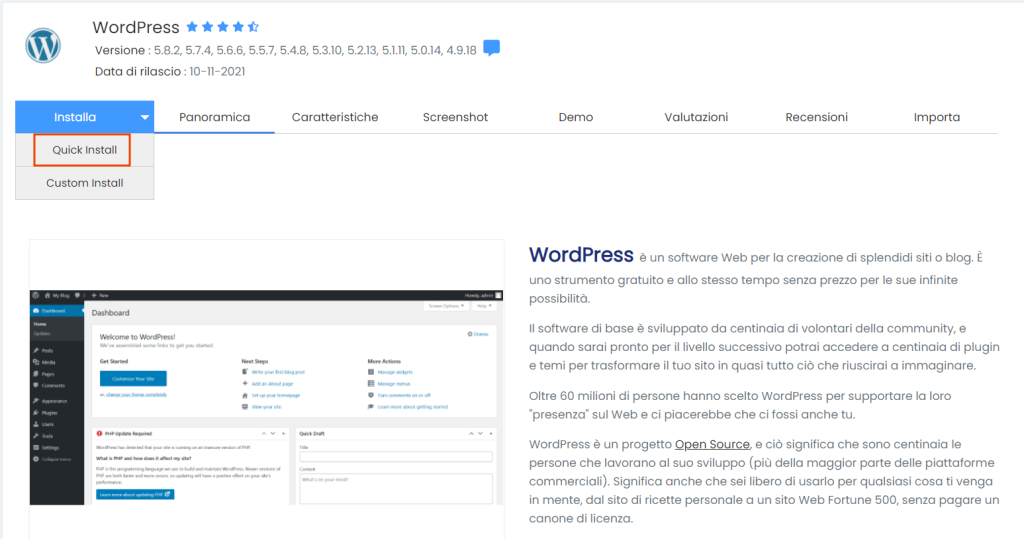 Softaculous WordPress Quick Install
