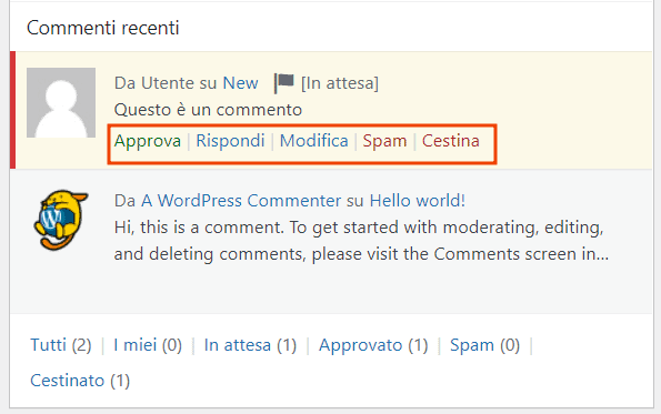 Wordpress Widget Attivita Commenti In Attesa