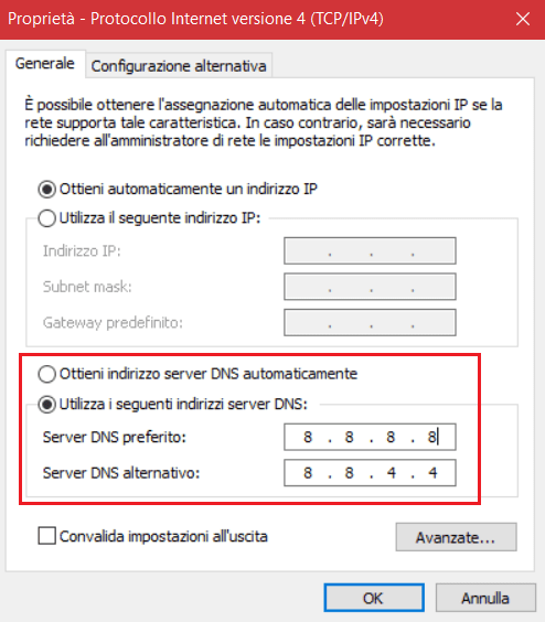 Impostare Server Dns Windows 10