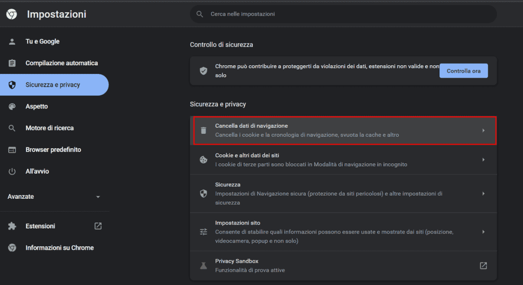 Chrome Impostazioni Cancella Dati Di Navigazione