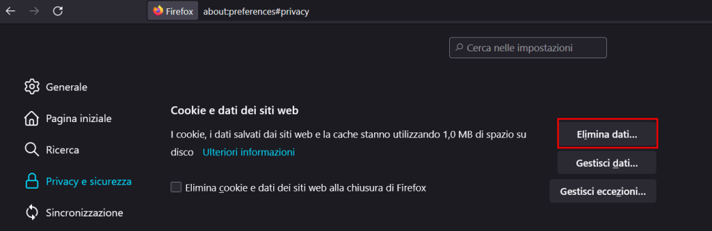 Firefox Impostazioni Cookie E Dati Dei Siti Web