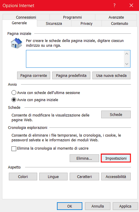 Opzioni Internet Impostazioni Internet Explorer