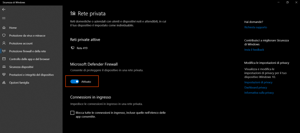 Windows 10 Disattiva Firewall