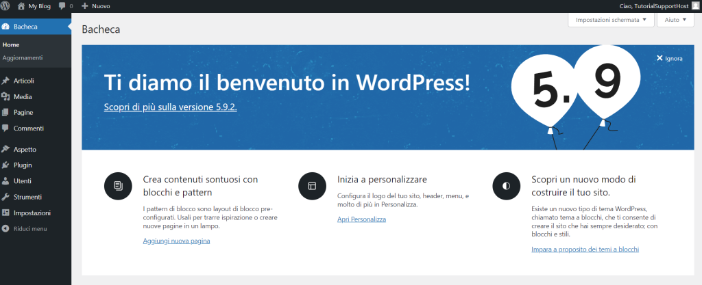 Wordpress Bacheca Benvenuto