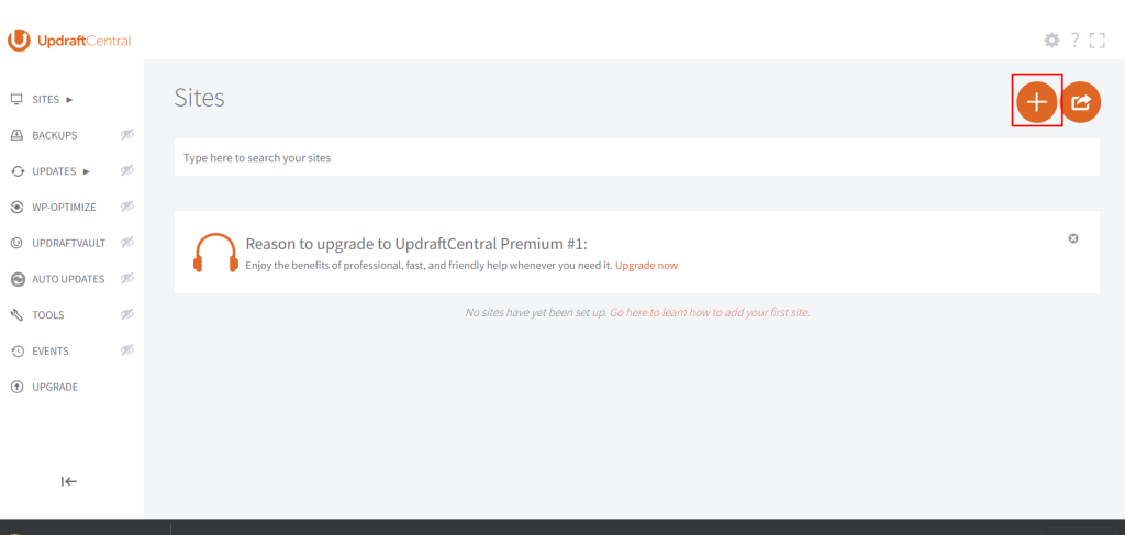 Aggiungere Sito Dashboard Updraftcentral