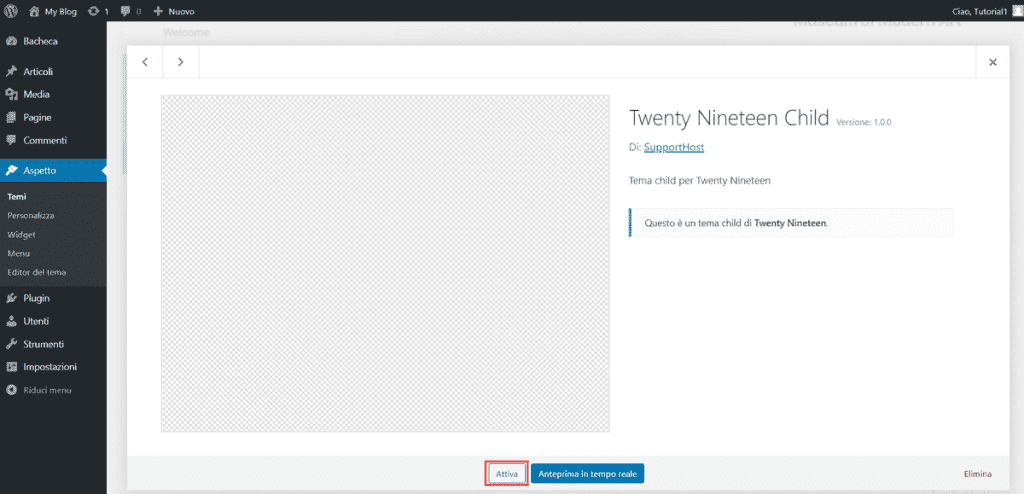 Attivare Tema Child WordPress