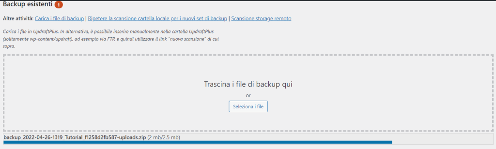 Caricare Backup Con Updraftplus