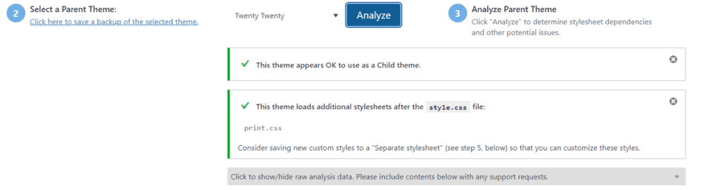 Child Theme Configurator Analyze